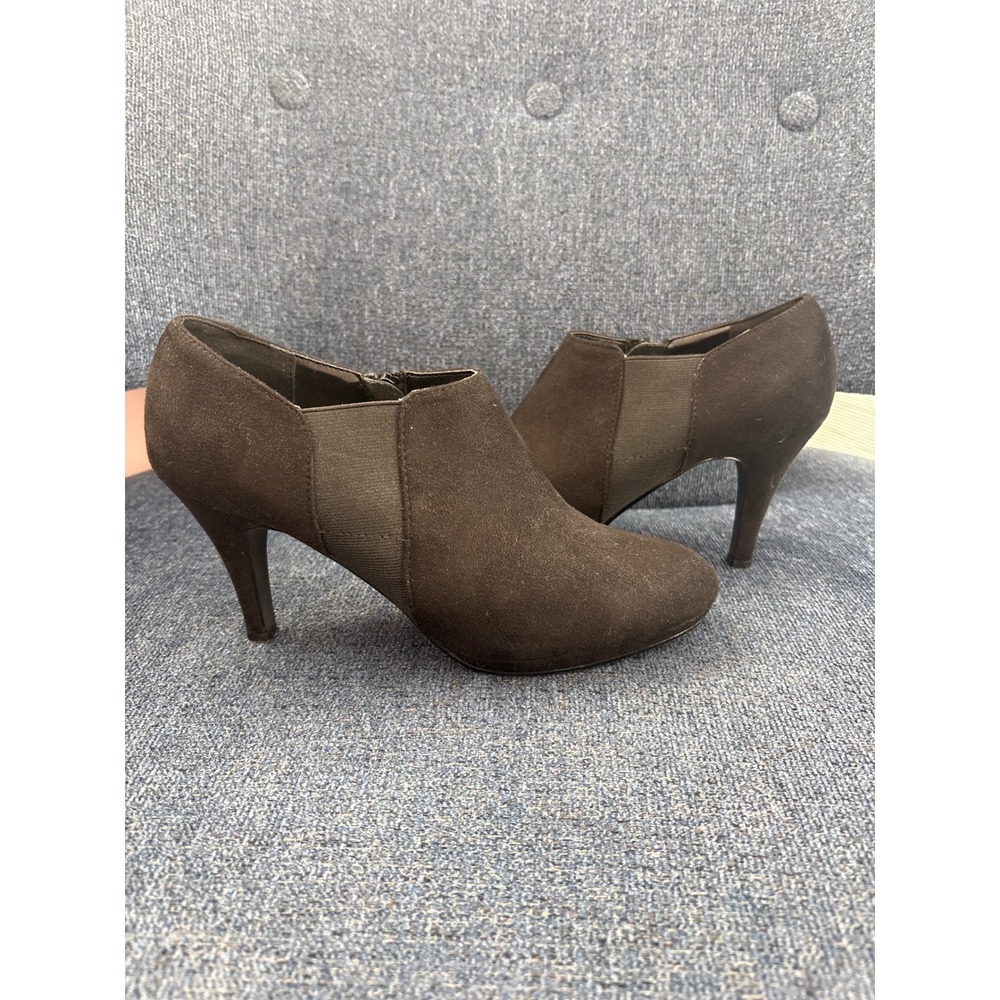 IMPO Stretch Black Suede Ankle Boots‎ Heeled Zip Size 8
